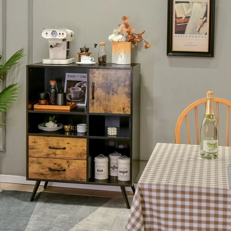 Industrial Storage Cabinet with Drawers and Shelves, Rustic Brown