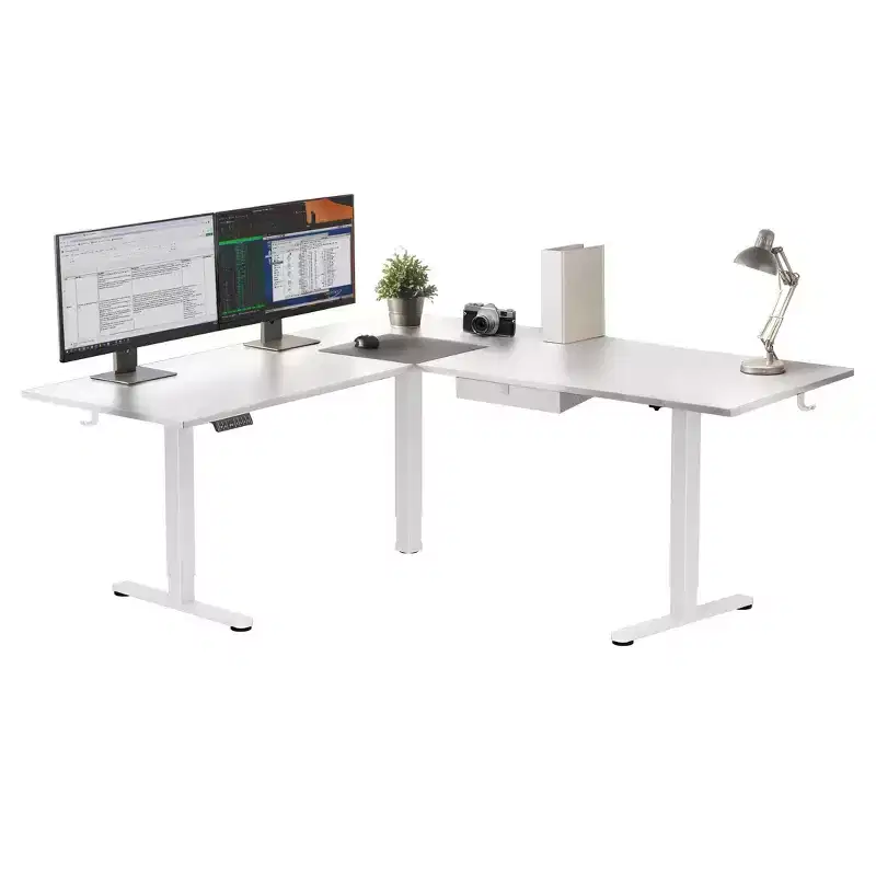 Mount-It! XL Electric Height Adjustable Corner Standing Desk, White Frame and White Tabletop