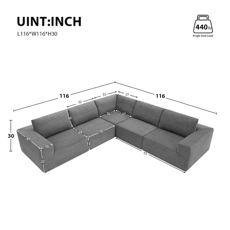 Modular L Shaped Sectional Sofa, Floor Couch, Upholstered Furniture