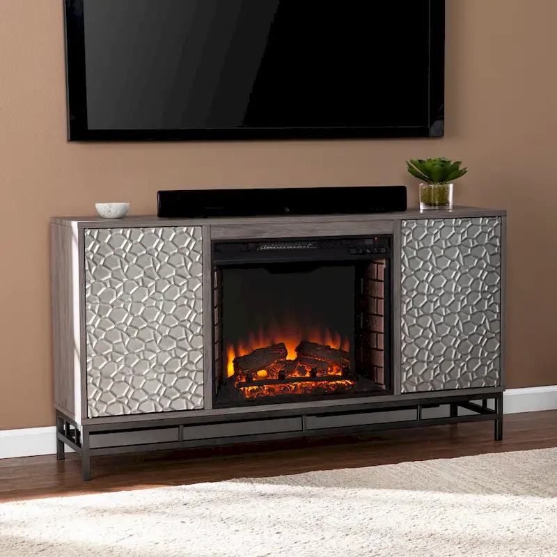 Contemporary Gray Wood Electric Fireplace TV Stand