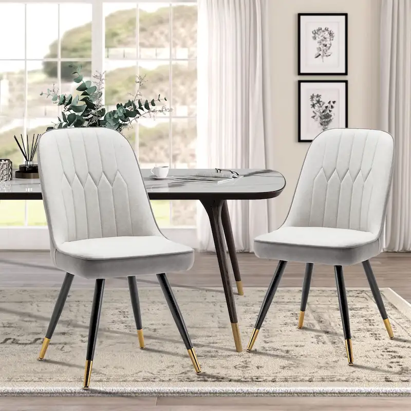 Mid Century Modern Dining Chairs Set of 2 - Faux Leather with Metal Legs