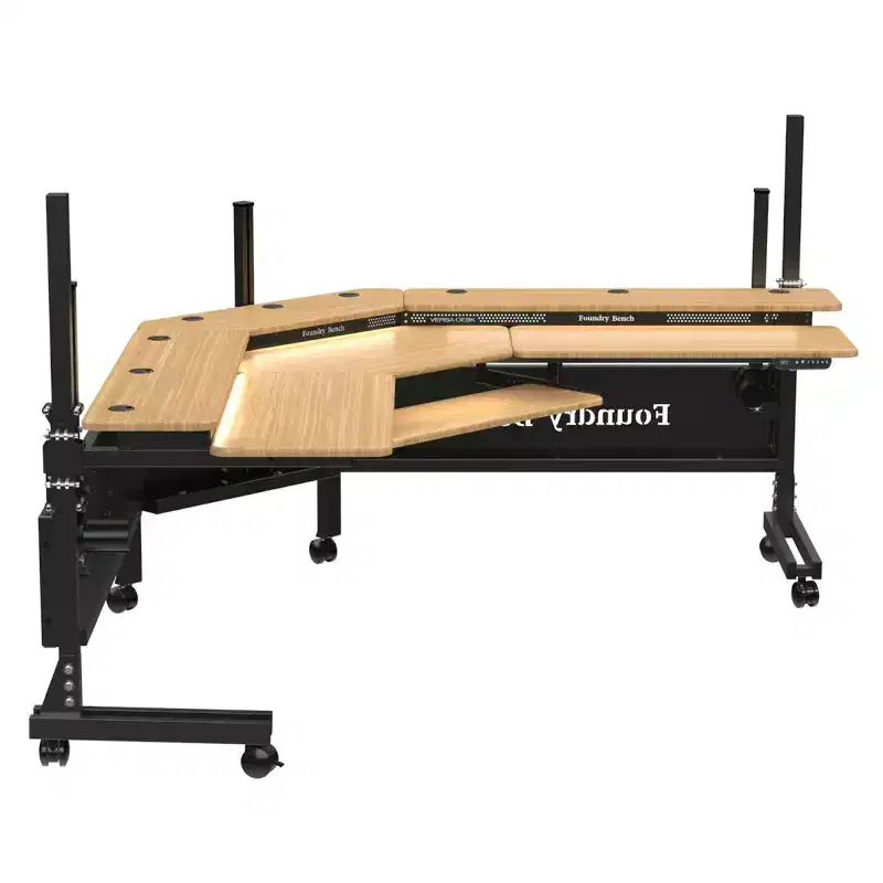 Corner Standing Desk 80x80, Black Frame with Natural Bamboo Surface
