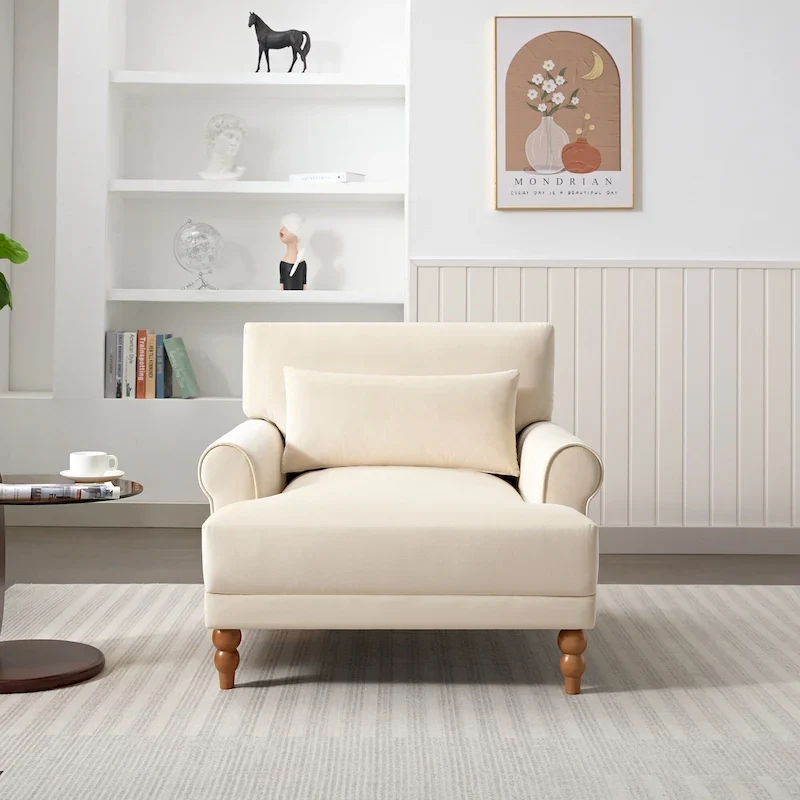 Beige 37.8 Velvet Accent Chair