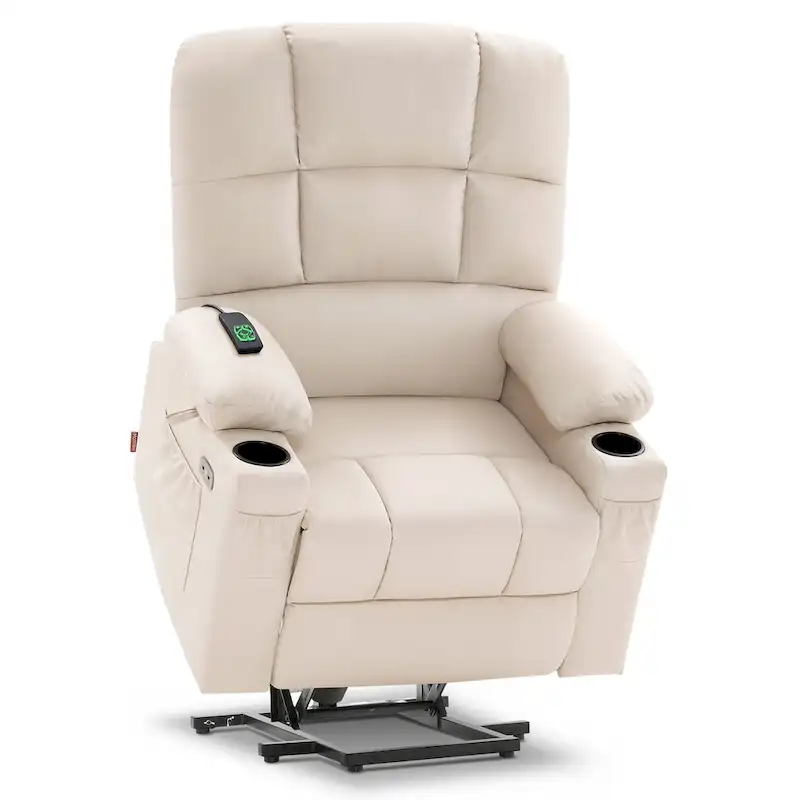 Medium Dual Motor Power Lift Recliner Chair with Massage and Heat for Elderly People, Faux Leather